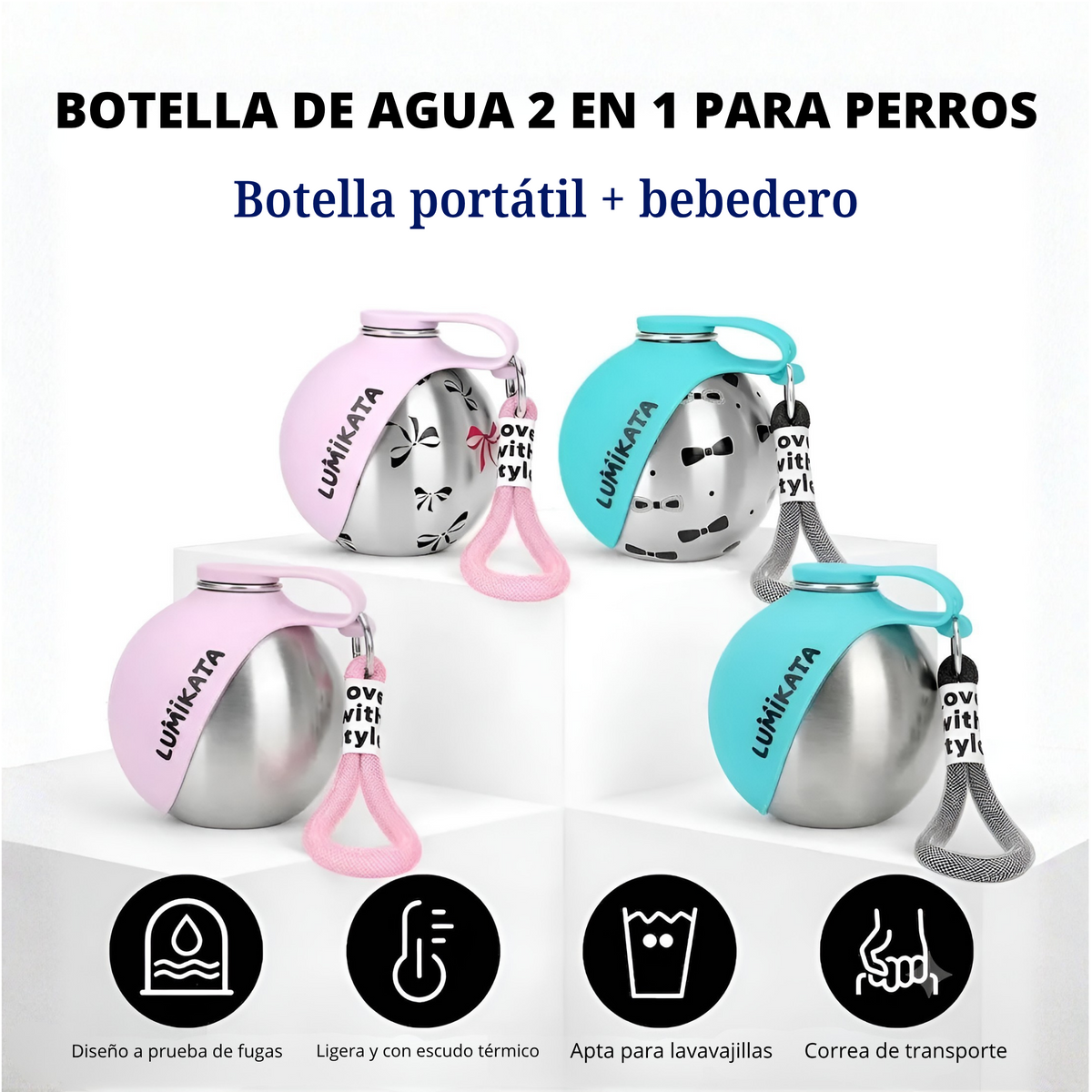 Botella de agua portátil 2 en 1 para perros