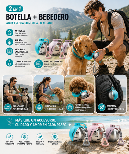 Botella de agua portátil 2 en 1 para perros