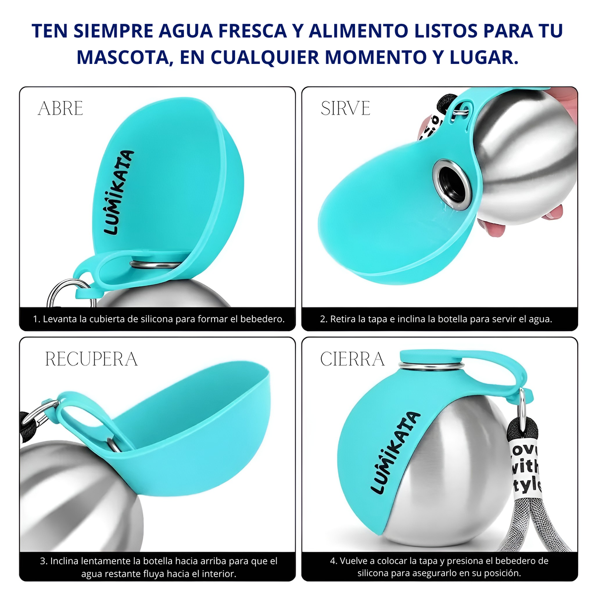 Botella de agua portátil 2 en 1 para perros